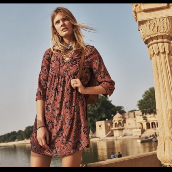 Madewell Garnet Red Silk Assam Boho Dress. Size S. - Picture 2 of 6